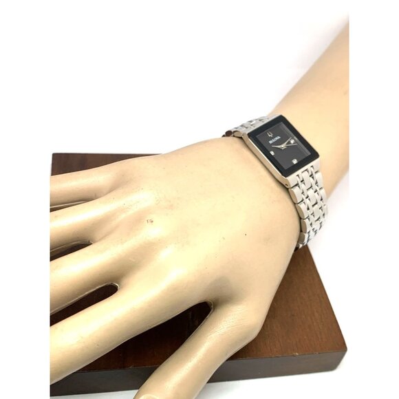 Bulova Women's Watch 96P202 Quartz Black Dial Diamond Quadra Tank Silver Steel - Picture 5 of 14